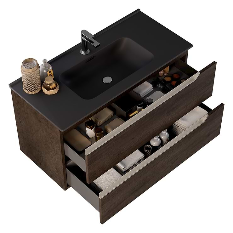 Duo Weathered Oak 40" Single Vanity with Integrated Black Ceramic Top