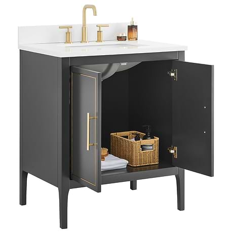Province Charcoal and Gold 30" Single Vanity with Pure White Quartz Top