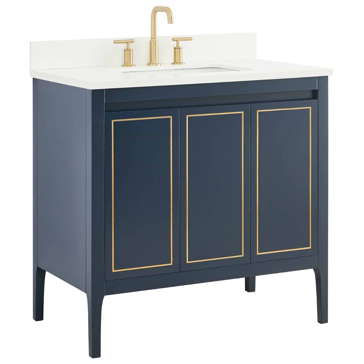 Province Navy and Gold 36" Single Vanity with Pure White Quartz Top 