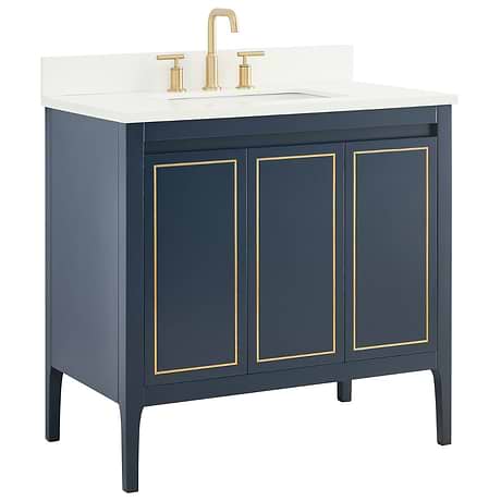 Province Navy and Gold 36" Single Vanity with Pure White Quartz Top 