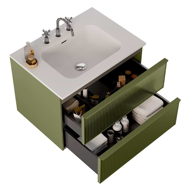 Astor Olive 30" Single Vanity with Integrated White Solid SurfaceTop