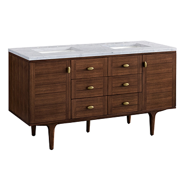 Amberly Mid-Century Walnut 60" Double Vanity with Carrara Marble Top by JMV