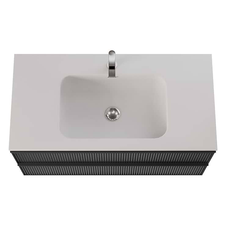 Astor Black 42" Single Vanity with Integrated White Solid SurfaceTop