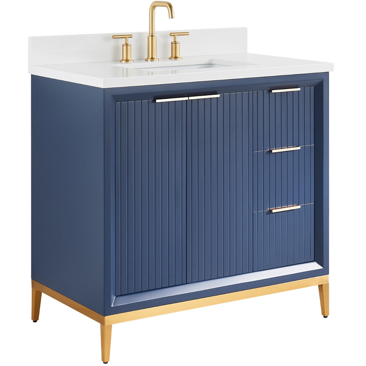 Bungalow Navy and Gold 36" Single Vanity with Pure White Quartz Top
