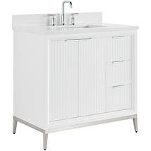 Bungalow White and Silver 36" Single Vanity with Pure White Quartz Top