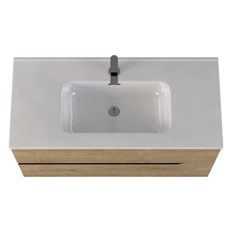 Duo Blonde Wood 40" Single Vanity with Integrated White Ceramic Top