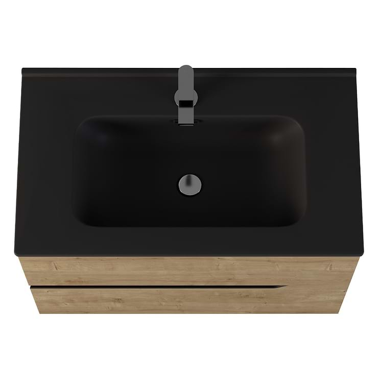 Duo Blonde Wood 32" Single Vanity with Integrated Black Ceramic Top