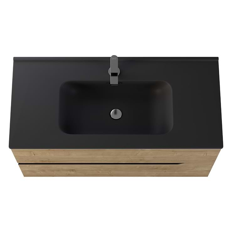 Duo Blonde Wood 40" Single Vanity with Integrated Black Ceramic Top