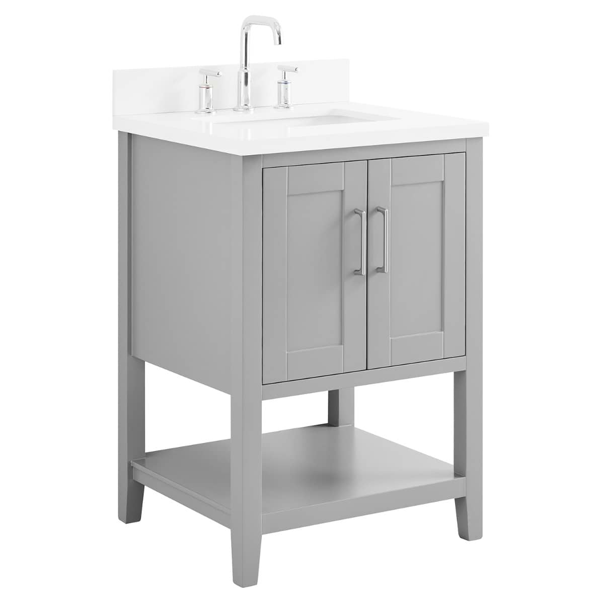 Sheraton 24" Gray Vanity with Pure White Quartz Top and Ceramic Basin