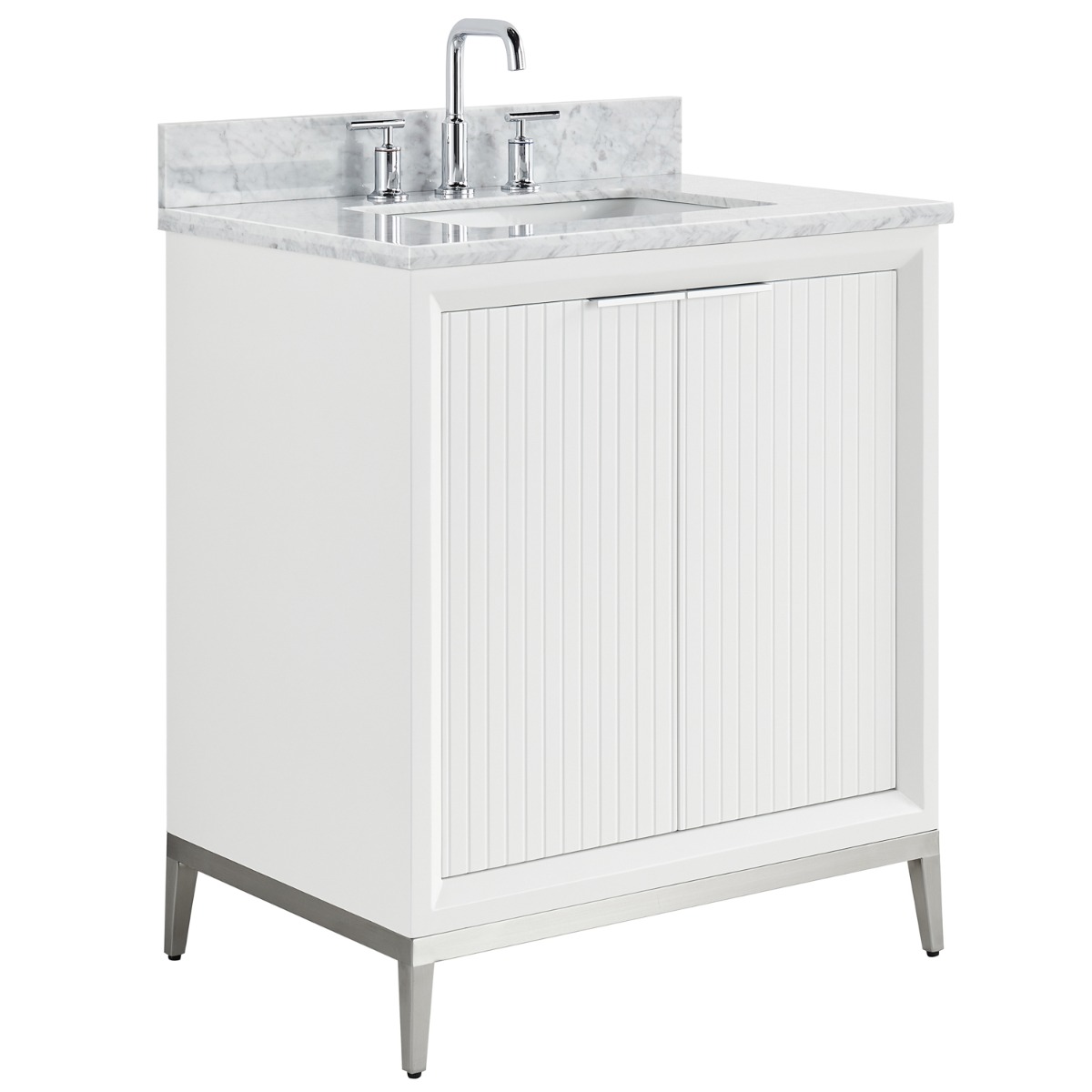 Bungalow White and Silver 30" Single Vanity with Carrara Marble Top