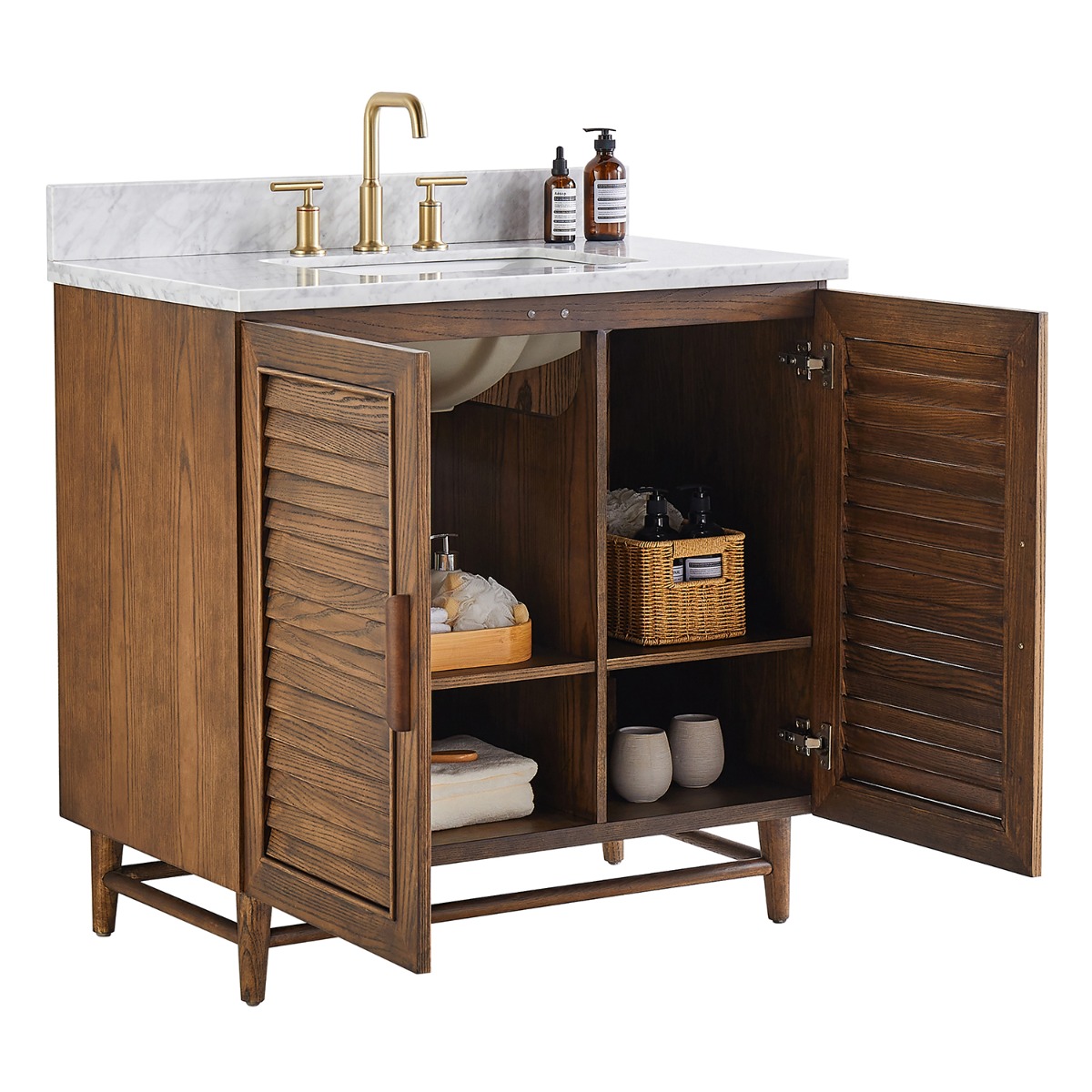 Lowell Dark Walnut 36" Single Vanity with Carrara Marble Top