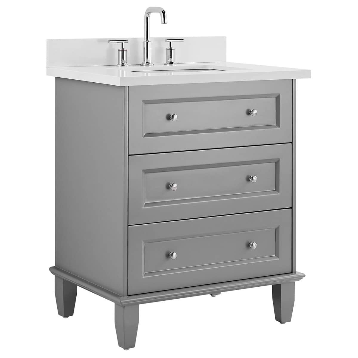 Nora 30" Gray Vanity with Pure White Quartz Top and Ceramic Basin