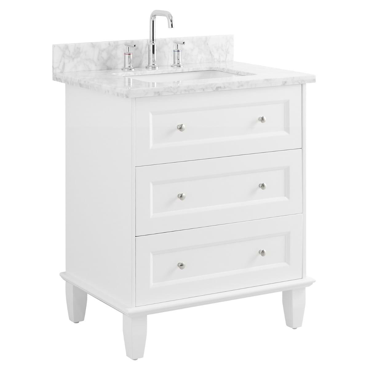 Nora 30" White Vanity with Carrara Marble Top and Ceramic Basin