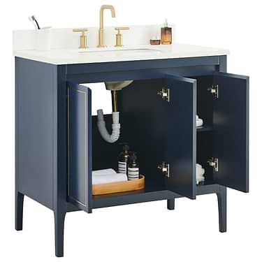Province Navy and Gold 36" Single Vanity with Pure White Quartz Top 