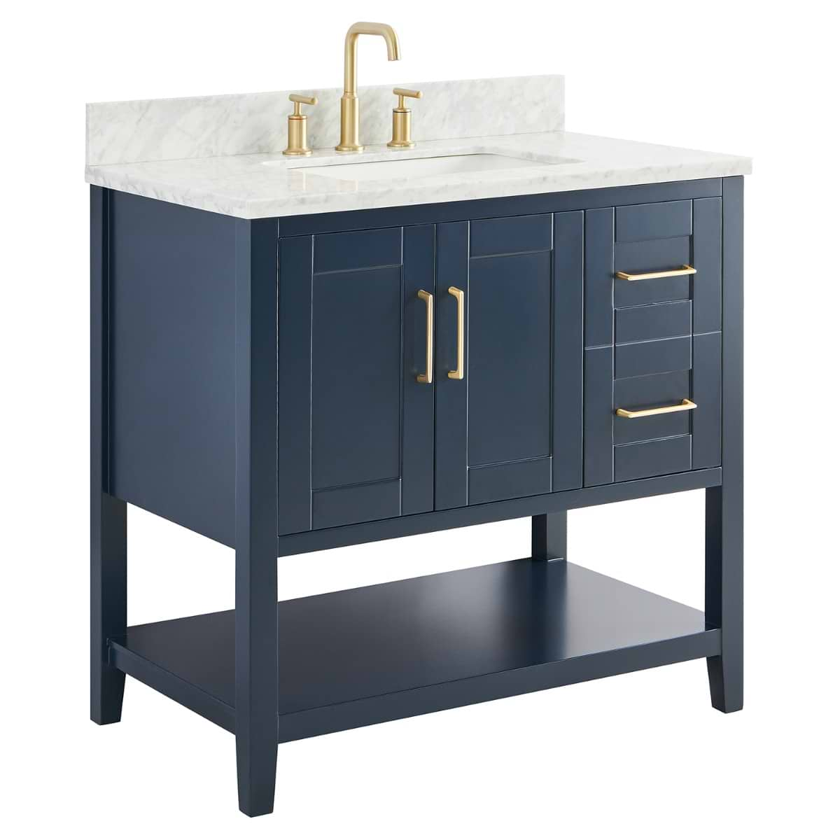 Sheraton 36" Navy Vanity with Carrara Marble Top and Ceramic Basin