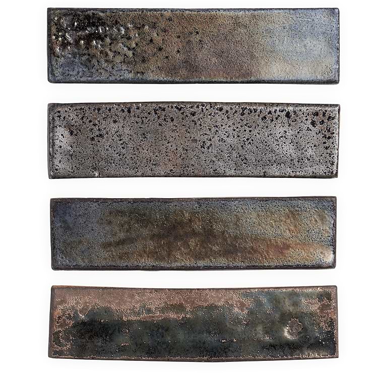 Emery Bronze and Silver Mixed Metallic 2x8 Handmade Crackled Terracotta Subway Tile