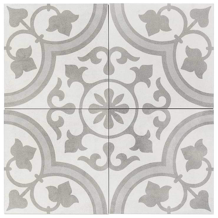 Cascais Silver Ornate 9x9 Matte Porcelain Tile