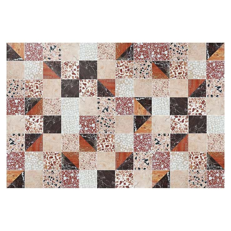 Elizabeth Sutton Artem Cardinal Terracotta Red 3x3 Polished & Honed Marble and Terrazzo Mosaic Tile