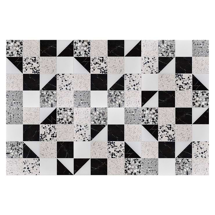 Elizabeth Sutton Artem Pica Black & White 3x3 Polished & Honed Marble and Terrazzo Mosaic Tile