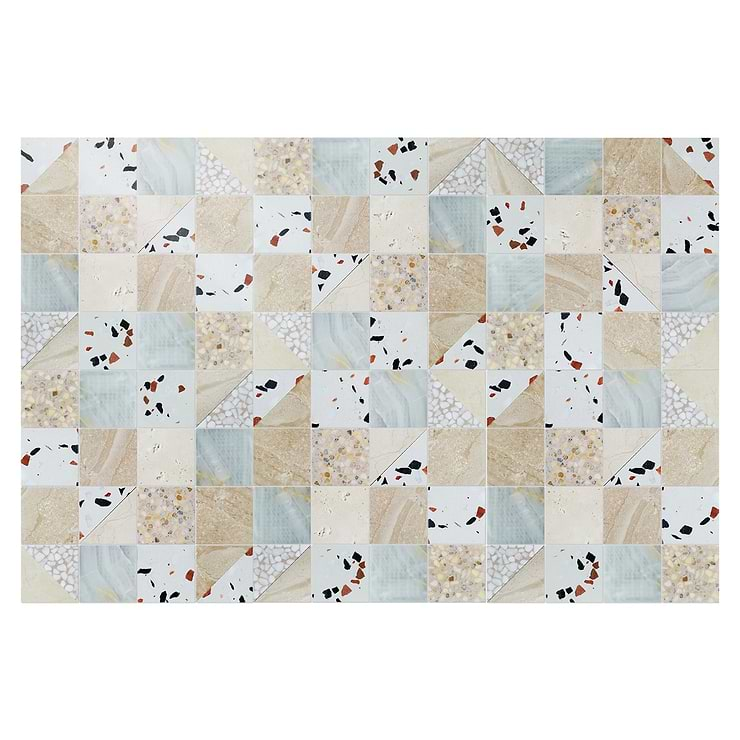 Elizabeth Sutton Artem Paloma Beige & Cream 3x3 Polished & Honed Marble and Terrazzo Mosaic Tile