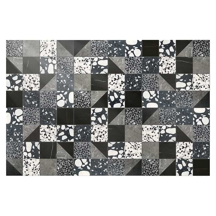 Elizabeth Sutton Artem Raven Black & Gray 3x3 Polished & Honed Marble and Terrazzo Mosaic Tile