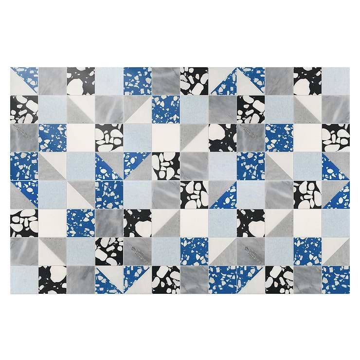 Elizabeth Sutton Artem Steller Blue 3x3 Polished & Honed Marble and Terrazzo Mosaic Tile