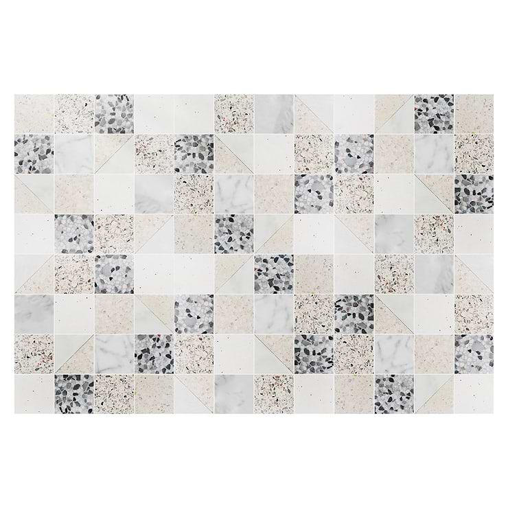 Elizabeth Sutton Artem Swan White & Cream 3x3 Polished & Honed Marble and Terrazzo Mosaic Tile