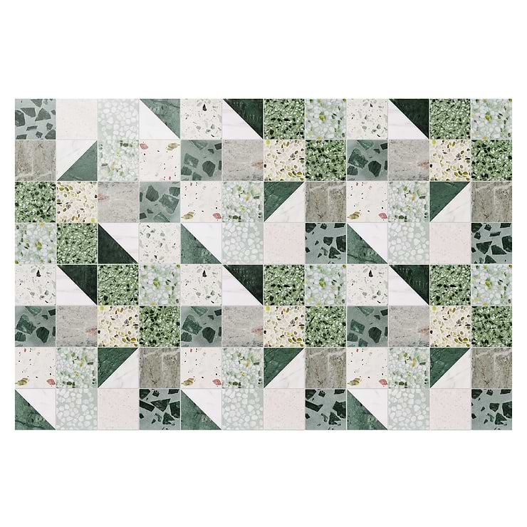 Elizabeth Sutton Artem Turaco Green 3x3 Polished & Honed Marble and Terrazzo Mosaic Tile