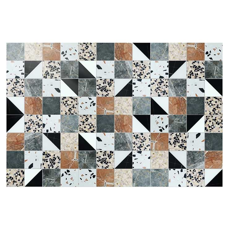 Elizabeth Sutton Artem Wren Terracotta & Gray 3x3 Polished & Honed Marble and Terrazzo Mosaic Tile