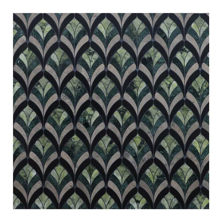 Konwalia Verde Green Floral Marble Mosaic Tile