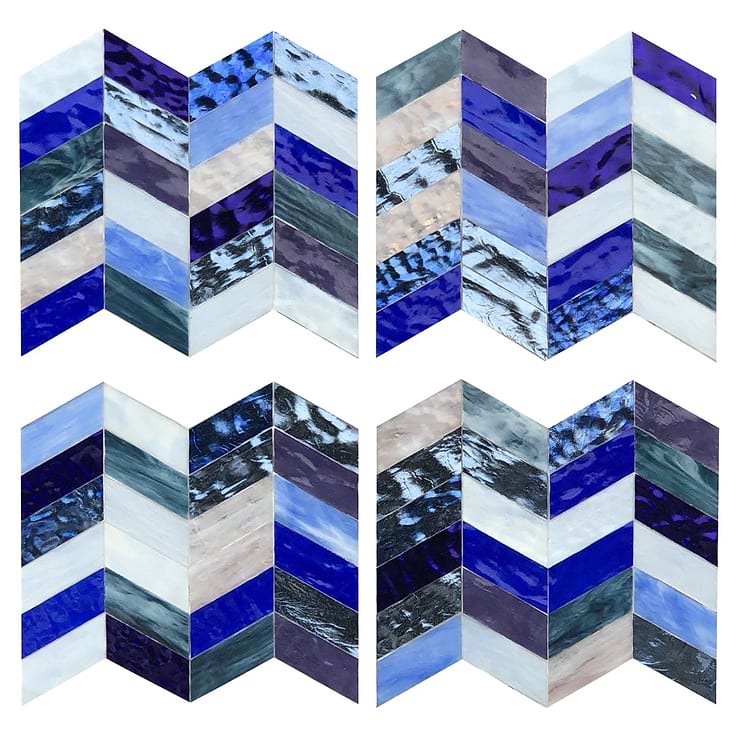 Elizabeth Sutton Meta Bayou Blue 2x5 Chevron Glossy Glass Mosaic Tile