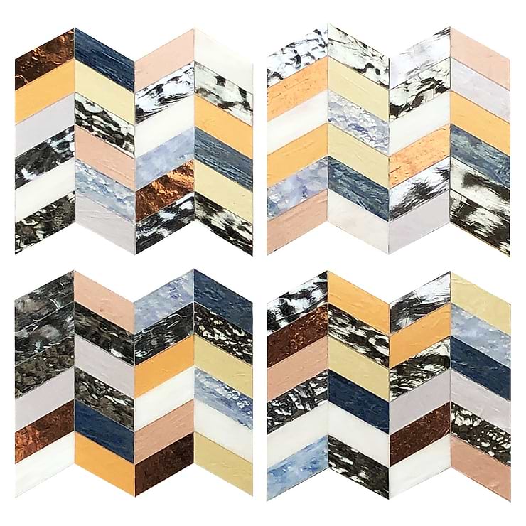 Elizabeth Sutton Meta Malibu Mixed Metallic 2x5 Chevron Glossy Glass Mosaic Tile
