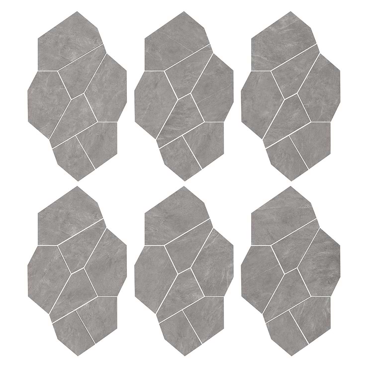 Era Slate Gray Organic Pattern Limestone Look Matte Porcelain Mosaic Tile