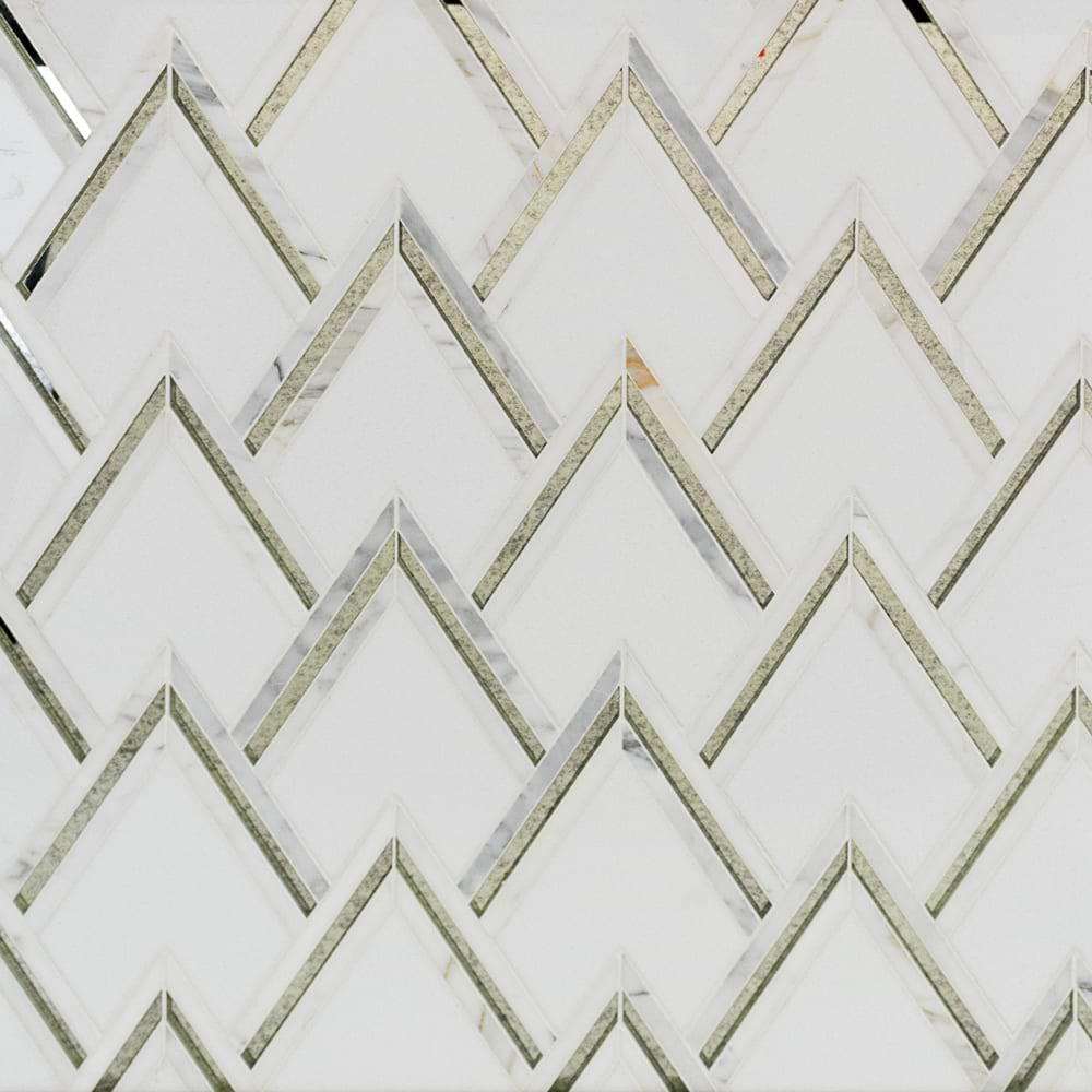 VZAG Calacatta White Marble & Antique Mirror Polished Mosaic Tile by Vanessa Deleon