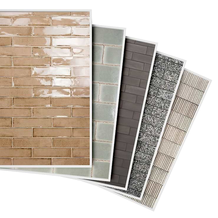 Sample Bundle 5 Best Selling Earth Toned Subway Tiles; in Beige, Green, White, Charcoal, White + Gray + Black White Body Ceramic, Extruded Porcelain, Pearl Terrazzo, Clay Brick, Cement; for Backsplash, Bathroom Floor, Kitchen Wall, Shower Wall, Wall Tile