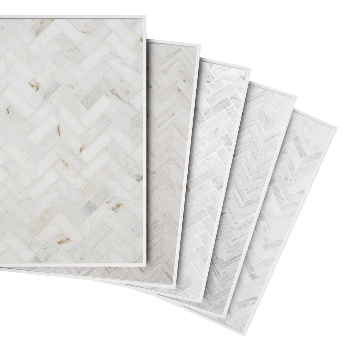 Sample Bundle 5 Best Selling White Marble Herringbone Tiles