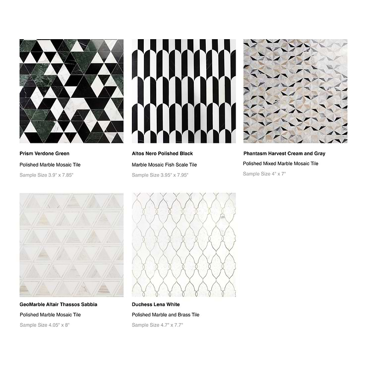 Top Selling Art Deco Marble Tiles Sample Bundle (5)