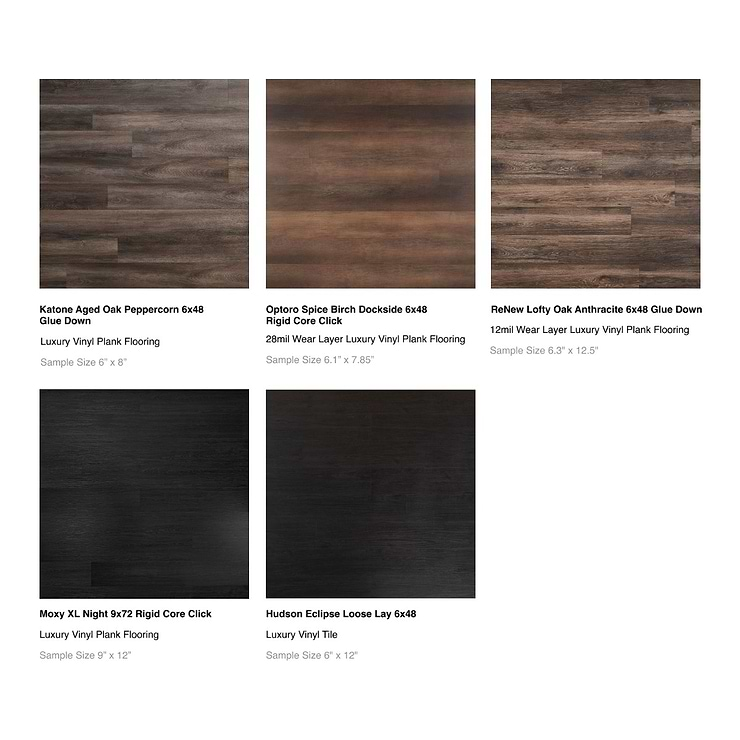 Top Selling Dark Tone Luxury Vinyl Flooring Tiles Sample Bundle (5)