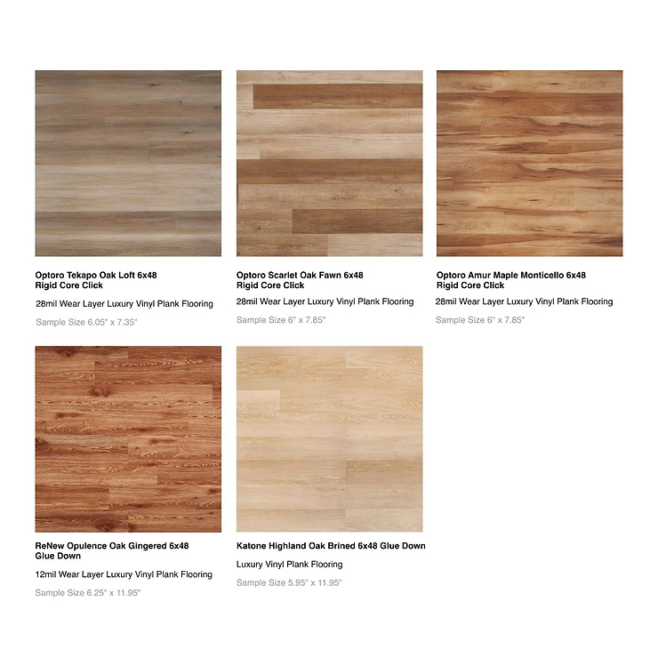 Top Selling Natural Tone Luxury Vinyl Flooring Tiles Sample Bundle (5)