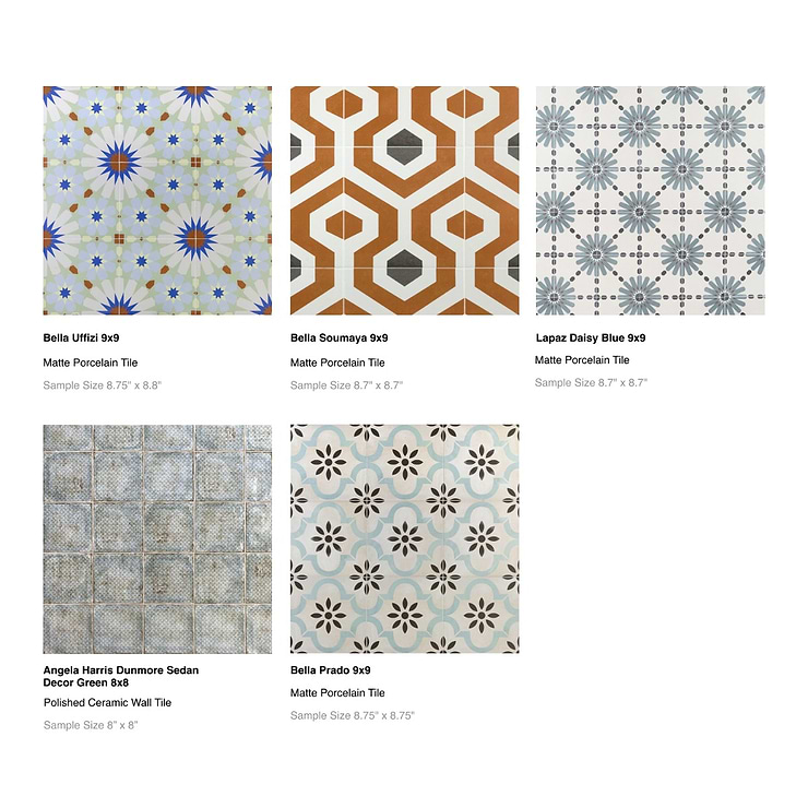Top Selling Mediterranean Pattern Tiles Sample Bundle (5)
