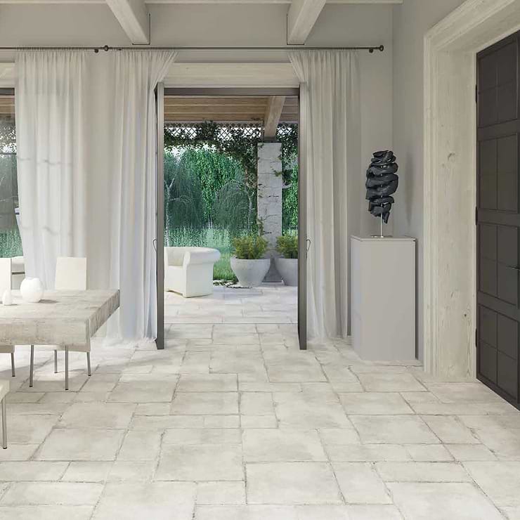 Seville Olimpia White 12X24 Natural Porcelain Tile; in White Porcelain; for Backsplash, Bathroom Floor, Bathroom Wall, Commercial Floor, Floor Tile, Kitchen Floor, Kitchen Wall, Outdoor Floor, Outdoor Wall, Shower Wall, Wall Tile; in Style Ideas Beach, Craftsman, Industrial, Mediterranean, Rustic, Traditional