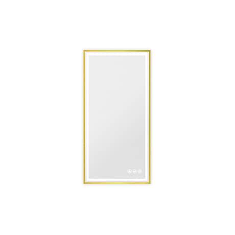 Mage Brushed Gold 18x36" Framed Rectangle LED Mirror