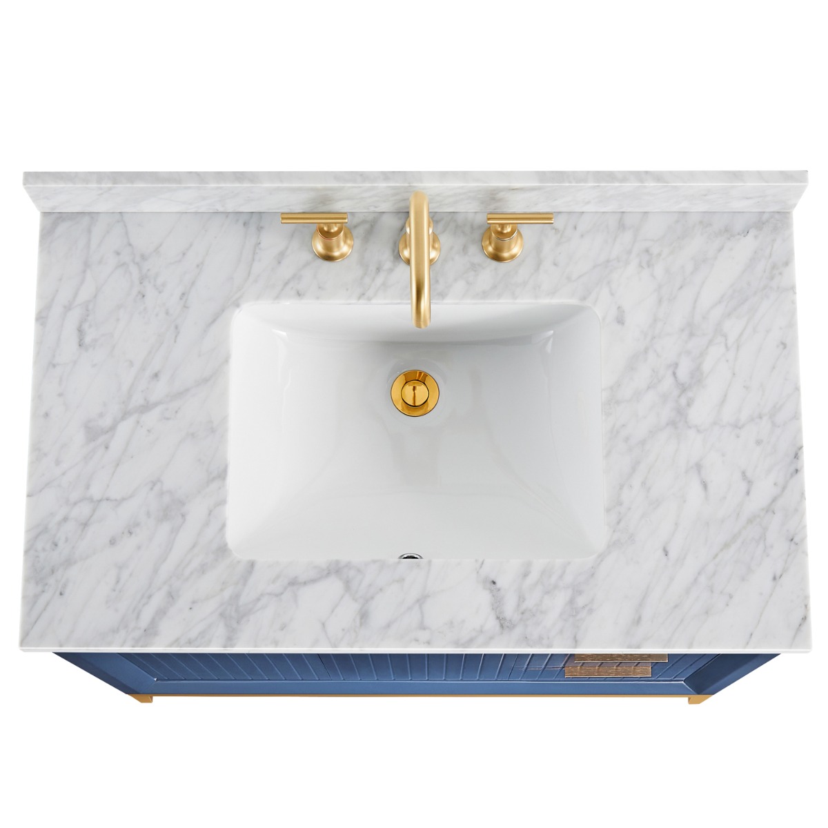 Bungalow Navy and Gold 36" Single Vanity with Carrara Marble Top