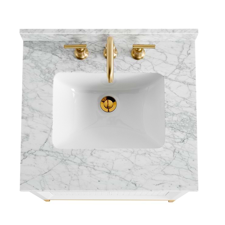 Bungalow White and Gold 24" Single Vanity with Carrara Marble Top