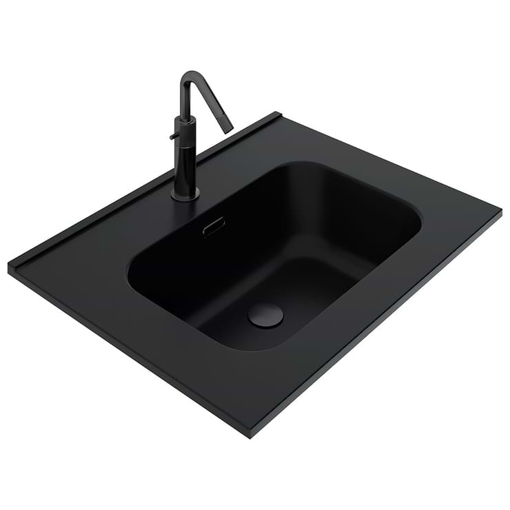 Kora Art Faux Fluted 24" Single Vanity with Integrated Black Ceramic Top & Black Handles