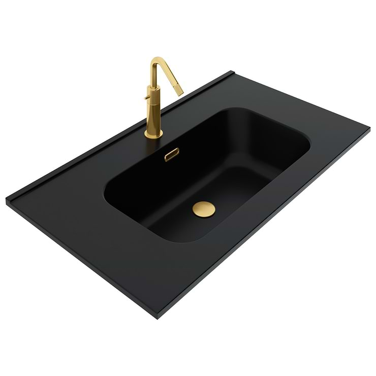 Kora Art Faux Fluted 32" Single Vanity with Integrated Black Ceramic Top & Gold Handles