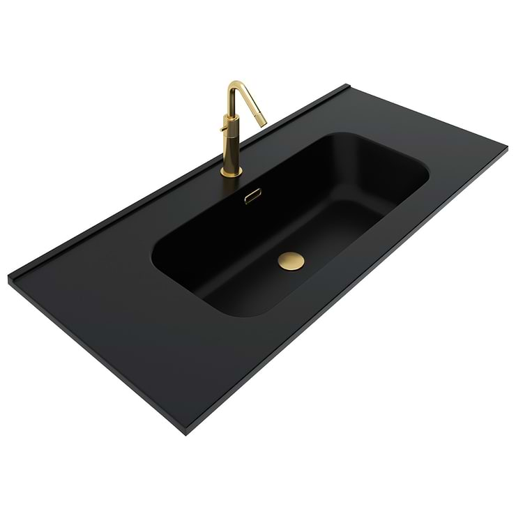 Kora Art Faux Fluted 40" Single Vanity with Integrated Black Ceramic Top & Gold Handles