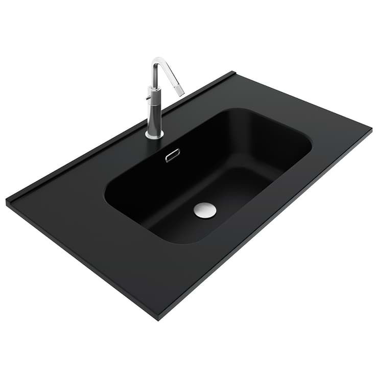 Kora Art Faux Fluted 32" Single Vanity with Integrated Black Ceramic Top & Silver Handles