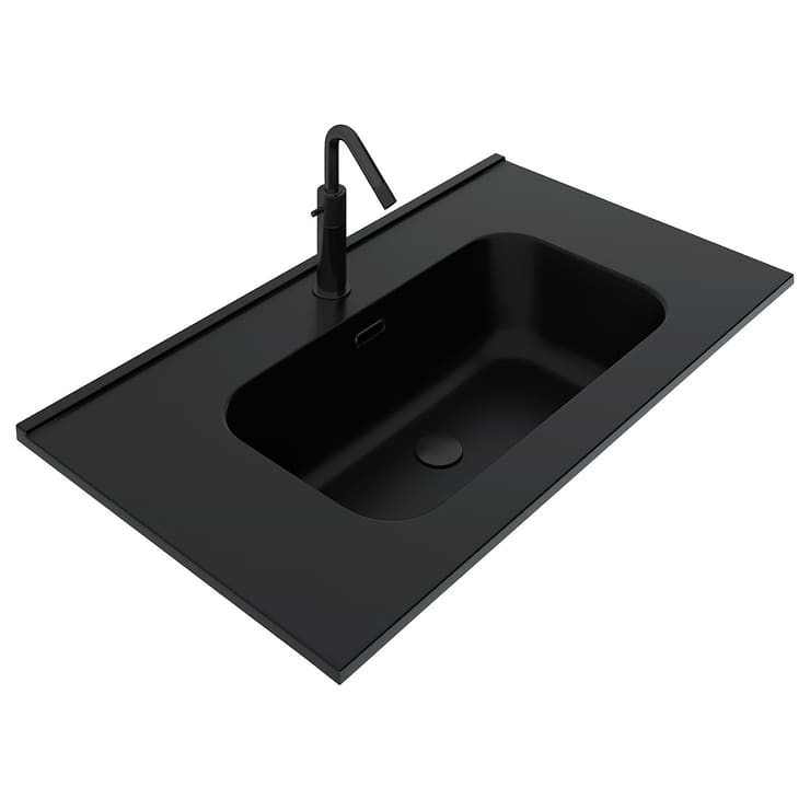 Kora Geo Faux Fluted 32" Single Vanity with Integrated Black Ceramic Top & Black Handles