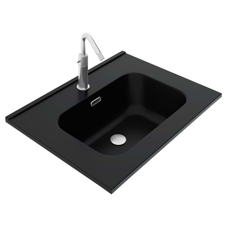 Kora Geo Faux Fluted 24" Single Vanity with Integrated Black Ceramic Top & Silver Handles